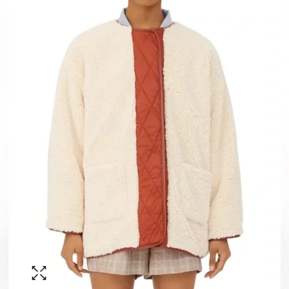 Maje Gloria Quilted Trim Faux Fur Coat Size 0